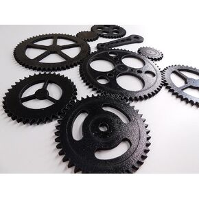 Steampunk Gears Wall Decor - Eight Gears, Two Push Rods - 10 Pieces - Free Shipping - Wood Gears
