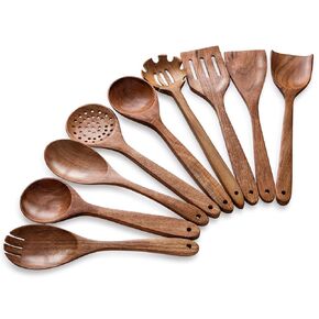 Large 6-Piece Acacia Wooden Spoons for Cooking – Handmade, Non-Stick & Heat-Resistant Wooden Utensils, Smooth Finish & Durable Kitchen Spoon Set – Perfect Cooking & Gift Choice