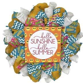 Hello Sunshine Hello Summer Handmade Deco Mesh Wreath Available in 24 inch and 28 inch diameters