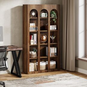 Tribesigns 5-Tier Farmhouse Arched Bookshelf, 70.87-Inch Mid Century Modern Arched Bookcase with Open Shelves, Tall Book Shelf Vintage Display Storage Shelving Unit for Home Office, Rustic Brown