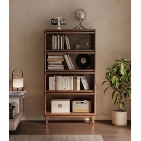 KungFuWood Wooden Bookcase with Tempered Glass Doors, Large Solid Wood Bookshelf Glass Front Bookshelves flip top Display Cabinet case Hidden Glass Doors for Apartments, Home Offices (4 tire 60")