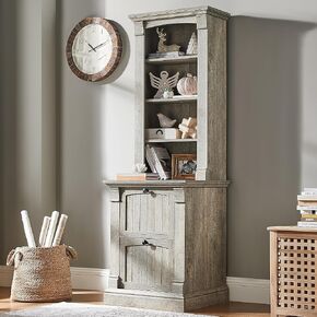 OKD Farmhouse Storage Bookcase，72" Tall Bookcase with 4-Tier Open Adjustable Shelves，Wooden Freestanding Bookshelf Storage Organizer for Home Office, Living Room，2 Doors，Reclaimed Barnwood