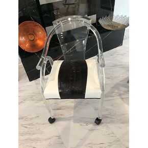 Vintage 1980's GEORGE HOLLIS JONES Lucite Chair, Custom Python and Leather Cushion