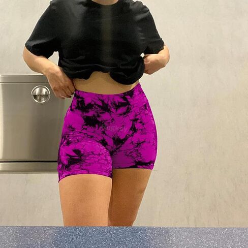 Rugkey Seamless Shorts for Women High Waist Tie Dye Workout Yoga Gym Scrunch Butt Lifting Cycling Biker Shorts in Saudi Arabia