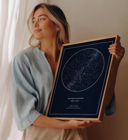 CELESTORY Custom Star Map Framed Night Sky Print Constellation Map Star Chart Gift Wall Art Poster Personalized Star Map for Specific Date Unique Gifts for Him Meaningful Gifts for Her - Midnight Blue in Kuwait