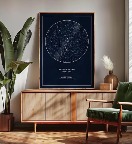 CELESTORY Custom Star Map Framed Night Sky Print Constellation Map Star Chart Gift Wall Art Poster Personalized Star Map for Specific Date Unique Gifts for Him Meaningful Gifts for Her - Midnight Blue in Kuwait