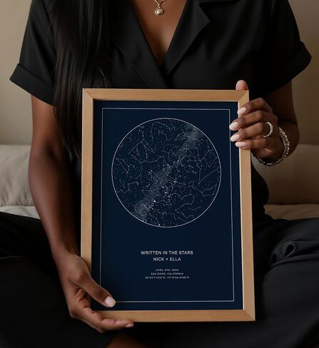 CELESTORY Custom Star Map Framed Night Sky Print Constellation Map Star Chart Gift Wall Art Poster Personalized Star Map for Specific Date Unique Gifts for Him Meaningful Gifts for Her - Midnight Blue in Kuwait