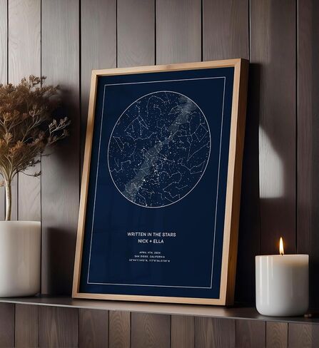 CELESTORY Custom Star Map Framed Night Sky Print Constellation Map Star Chart Gift Wall Art Poster Personalized Star Map for Specific Date Unique Gifts for Him Meaningful Gifts for Her - Midnight Blue in Kuwait