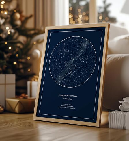 CELESTORY Custom Star Map Framed Night Sky Print Constellation Map Star Chart Gift Wall Art Poster Personalized Star Map for Specific Date Unique Gifts for Him Meaningful Gifts for Her - Midnight Blue in Kuwait