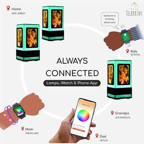 Telepathy® - Friendship Lamp® مع 4 صور قابلة لإدراج - لا حاجة للاشتراك | أضواء Wi-Fi لمسافات طويلة (مجموعة من 2) in Saudi Arabia