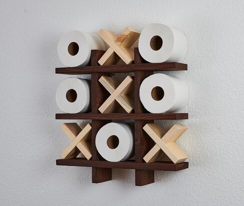Bath Tic Tac Toe, Toilet paper Holder, Free Shipping, Bathroom Decor, Rustic Bath Shelf, Wood bath Shelf (Chestnut-Red X, Classic) in Saudi Arabia