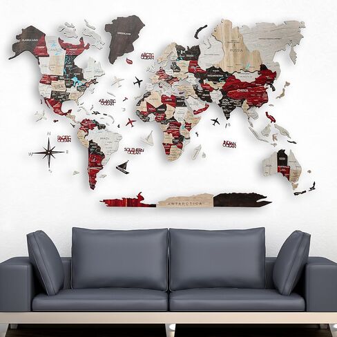 Handmade 3D Wood World Map Wall Art Large Wall Decor Track Your World Travels - Special For Home, Kitchen And Office (X-Large, Walnut) in Kuwait