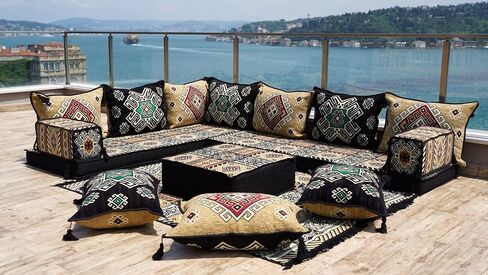 L Shaped Floor Cushions, Moroccan Rug, Sectional Sofas, Custom Sofa, Pallet Sofas, Modular Sofa, Arabic Majlis (4'' Thickness Sofa, L Sofa Full Set, Yellow) in Saudi Arabia