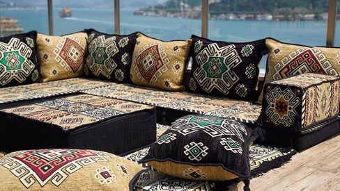 L Shaped Floor Cushions, Moroccan Rug, Sectional Sofas, Custom Sofa, Pallet Sofas, Modular Sofa, Arabic Majlis (4'' Thickness Sofa, L Sofa Full Set, Yellow) in Saudi Arabia