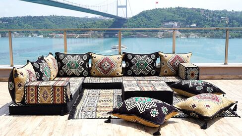 L Shaped Floor Cushions, Moroccan Rug, Sectional Sofas, Custom Sofa, Pallet Sofas, Modular Sofa, Arabic Majlis (4'' Thickness Sofa, L Sofa Full Set, Yellow) in Saudi Arabia
