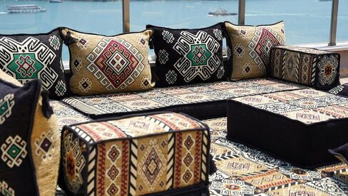 L Shaped Floor Cushions, Moroccan Rug, Sectional Sofas, Custom Sofa, Pallet Sofas, Modular Sofa, Arabic Majlis (4'' Thickness Sofa, L Sofa Full Set, Yellow) in Saudi Arabia