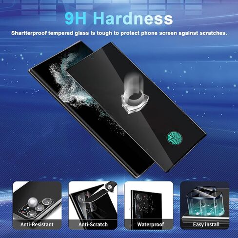 واقي شاشة Galaxy S24 Plus [5+5 عبوات] واقي عدسة الكاميرا، دعم فتح بصمة الإصبع، زجاج مقسى عالي الدقة، حساس للمس، مضاد للخدش، لواقي شاشة زجاجي Samsung S24 Plus 5G in Kuwait
