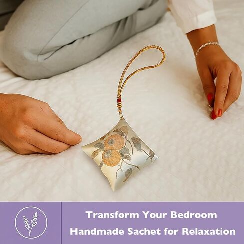 Lavender Scented Sachet Bags - Handmade Potpourri Packets for Closet, Drawer, Car, Natural Fragrance for Clothes, Home Decor, Embroidered Persimmon Design, Reusable Gift for Friends in Saudi Arabia