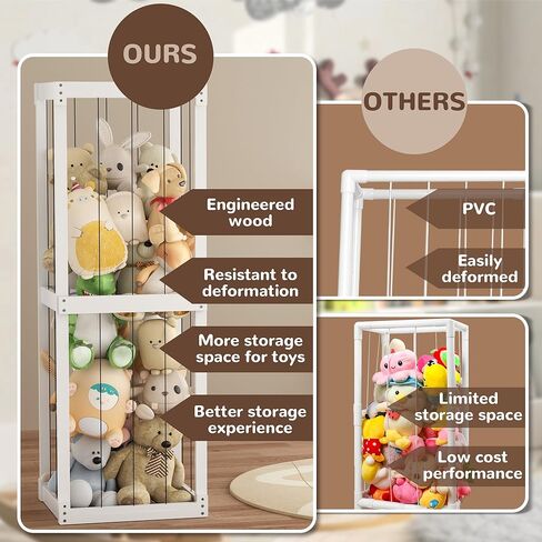 Stuffed Animal Zoo Storage, Wood Stuffed Animal Storage for Kids, Large Toy Storage Organizer with Elastic Band, Animal Toy Holder for Toddler Baby Girls Play Room Decor Corner Toy Box Storage in Kuwait