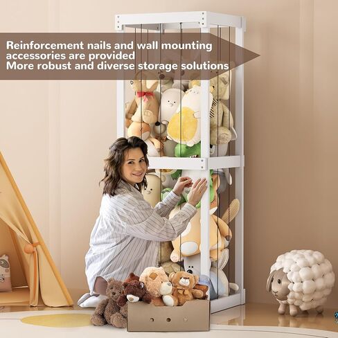 Stuffed Animal Zoo Storage, Wood Stuffed Animal Storage for Kids, Large Toy Storage Organizer with Elastic Band, Animal Toy Holder for Toddler Baby Girls Play Room Decor Corner Toy Box Storage in Kuwait