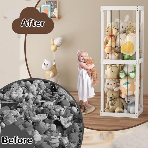 Stuffed Animal Zoo Storage, Wood Stuffed Animal Storage for Kids, Large Toy Storage Organizer with Elastic Band, Animal Toy Holder for Toddler Baby Girls Play Room Decor Corner Toy Box Storage in Kuwait