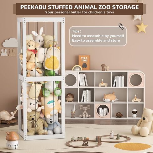 Stuffed Animal Zoo Storage, Wood Stuffed Animal Storage for Kids, Large Toy Storage Organizer with Elastic Band, Animal Toy Holder for Toddler Baby Girls Play Room Decor Corner Toy Box Storage in Kuwait