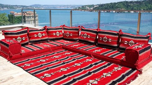 L Shaped Floor Cushions, Moroccan Rug, Sectional Sofas, Custom Sofa, Pallet Sofas, Modular Sofa, Arabic Majlis (4'' Thickness Sofa, L Sofa Full Set, Yellow) in Saudi Arabia