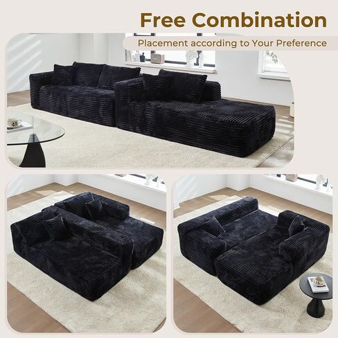 104" L-Shape Modular Sectional Sofa Couch - Comfy Upholstered Cloud Couches for Living Room - Modern Minimalist Couch,Deep Seat,No Assembly Required (Black,Plush Corduroy, Right Facing Chaise) in Saudi Arabia