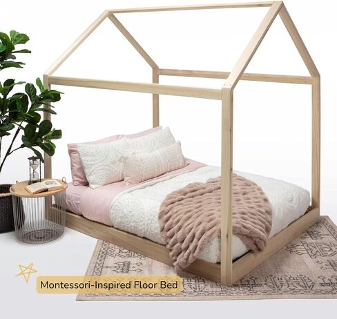 Montessori House Bed, Handcrafted Poplar Wood, With or Without Legs, Assembly Required (Queen, Queen House Bed Without Legs) in Saudi Arabia
