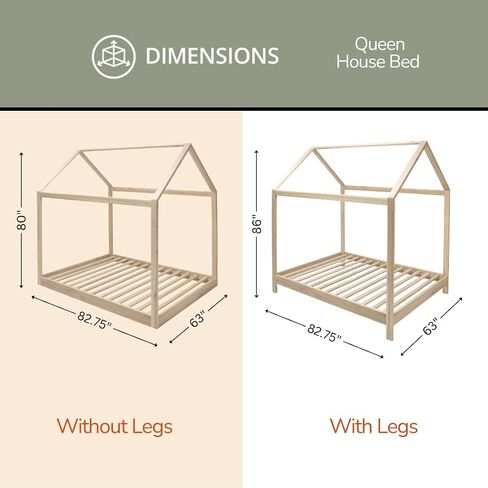 Montessori House Bed, Handcrafted Poplar Wood, With or Without Legs, Assembly Required (Queen, Queen House Bed Without Legs) in Saudi Arabia