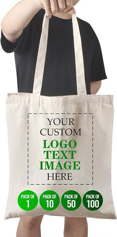 أكياس حمل مخصصة مع شعار | 100 ٪ Cotton Canvas حقيبة للترويج والتسوق والسفر | مثالي للاستخدام الشخصي والشركات الصغيرة | قابلة لإعادة الاستخدام وصديق للبيئة ، حزمة 1/10/50/100 in Saudi Arabia