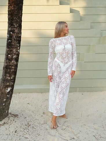 ملابس سباحة للشاطئ، فستان دانتيل مثير، فستان صيفي للشاطئ، ملابس سباحة لتغطية فساتين العطلات النسائية، بيكيني (S) أسود in Kuwait