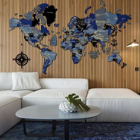 51x30.7″ LED & ACRYLIC Glass 3D Wooden World Map Wall Art PERFECT WORLD, Places I've Been Map, World Travel Map, Map of the World for Wall, Grey with Green in Saudi Arabia