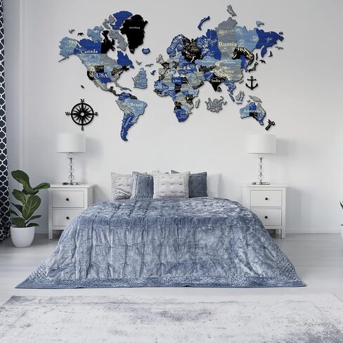 51x30.7″ LED & ACRYLIC Glass 3D Wooden World Map Wall Art PERFECT WORLD, Places I've Been Map, World Travel Map, Map of the World for Wall, Grey with Green in Saudi Arabia