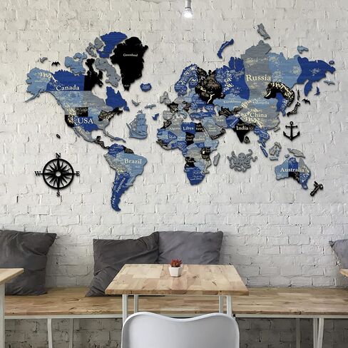 51x30.7″ LED & ACRYLIC Glass 3D Wooden World Map Wall Art PERFECT WORLD, Places I've Been Map, World Travel Map, Map of the World for Wall, Grey with Green in Saudi Arabia