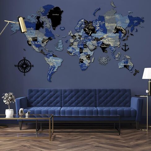 51x30.7″ LED & ACRYLIC Glass 3D Wooden World Map Wall Art PERFECT WORLD, Places I've Been Map, World Travel Map, Map of the World for Wall, Grey with Green in Saudi Arabia