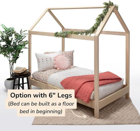 Montessori House Bed, Handcrafted Poplar Wood, With or Without Legs, Assembly Required (Queen, Queen House Bed Without Legs) in Saudi Arabia