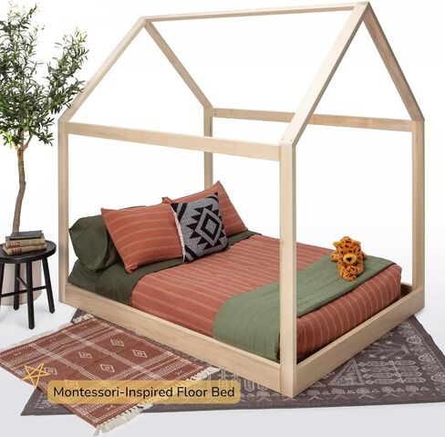 Montessori House Bed, Handcrafted Poplar Wood, With or Without Legs, Assembly Required (Queen, Queen House Bed Without Legs) in Saudi Arabia
