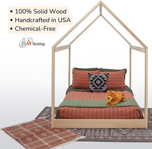 Montessori House Bed, Handcrafted Poplar Wood, With or Without Legs, Assembly Required (Queen, Queen House Bed Without Legs) in Saudi Arabia