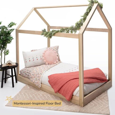 Montessori House Bed, Handcrafted Poplar Wood, With or Without Legs, Assembly Required (Queen, Queen House Bed Without Legs) in Saudi Arabia