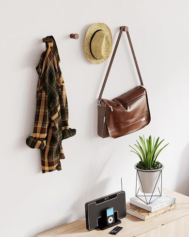 Wood Wall Hooks 6 Pack, Heavy Duty Coat Hooks Wall Mounted Rustic Natural Wooden, Handmade Hat Hooks Rack for Hanging Bathroom Towels, Clothes, Bags (Walnut Wood) in Saudi Arabia