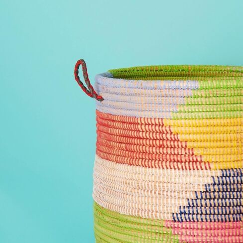 Colorful Rainbow Baskets with Hooded Lids, Laundry, Blankets, Toys, Clothes, Hamper, Bin, Storage, Decorative, Wicker, Sturdy, Round, African, Hand Woven by Wolof Artisans, Made in Senegal (Small) in Kuwait