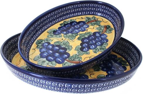 Blue Rose Polish Pottery Grapes Oval Baker Set in Kuwait