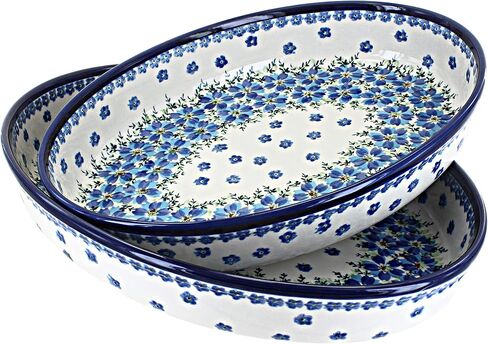 Blue Rose Polish Pottery Grapes Oval Baker Set in Kuwait