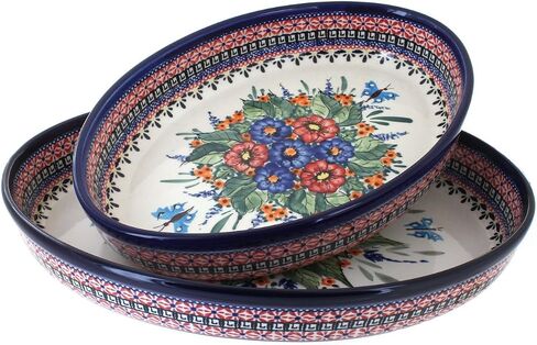 Blue Rose Polish Pottery Grapes Oval Baker Set in Kuwait
