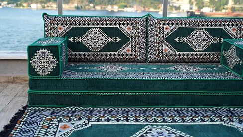 أرائك الأرضية العربية ، سجادة مغربية ، جالسا عربية ، أريكة مقطعية ، أريكة شرقية ، وسائد أرضية مغربية ، أريكة عثمانية (أريكة سمك 4 '، أريكة فقط ، أحمر) in Kuwait