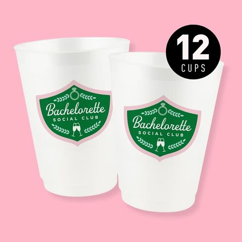 Stag & Hen Bachelorette Social Club Bachelorette Party Cups - 12 Pack ، 16 Oz Cup | Drinkware المخصص لـ Country Club Golf Golf Surned Bridal Shower ، حفلة خطوبة | هدايا وصيفات الشرف ، تفضل in Kuwait