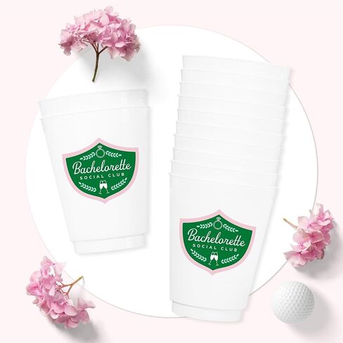 Stag & Hen Bachelorette Social Club Bachelorette Party Cups - 12 Pack ، 16 Oz Cup | Drinkware المخصص لـ Country Club Golf Golf Surned Bridal Shower ، حفلة خطوبة | هدايا وصيفات الشرف ، تفضل in Kuwait