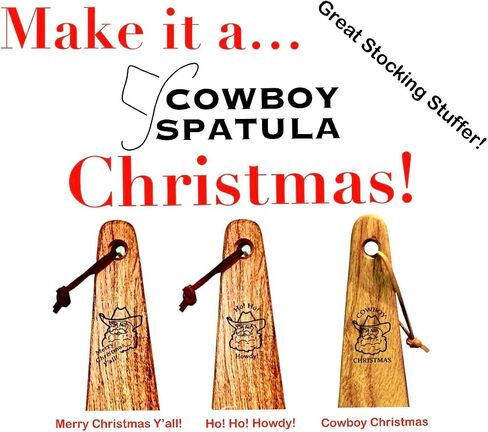 COWBOY SPATULA - Mesquite Wood Spatula, Handmade in Texas, Made in USA, Perfect for cast iron cookware, steel cookware, nonstick cookware - Personalization Optional (Christmas - Cowboy Christmas) in Saudi Arabia