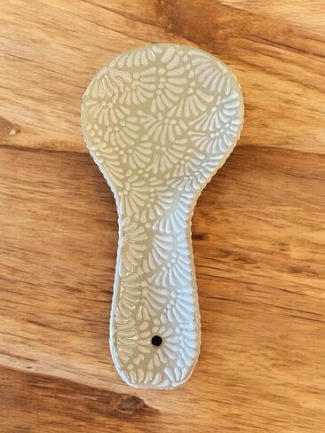 Talavera Style Spoon Rest – New Design, 10" x 5" Ceramic Handmade Mexican Pottery, Decorative Wall Hanging (Tan on white) in Kuwait